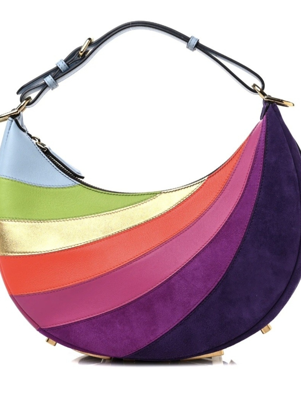 Rare Fendi Vitello Seta Goatskin Suede Rainbow Inlay Small Fendigraphy Hobo Bag